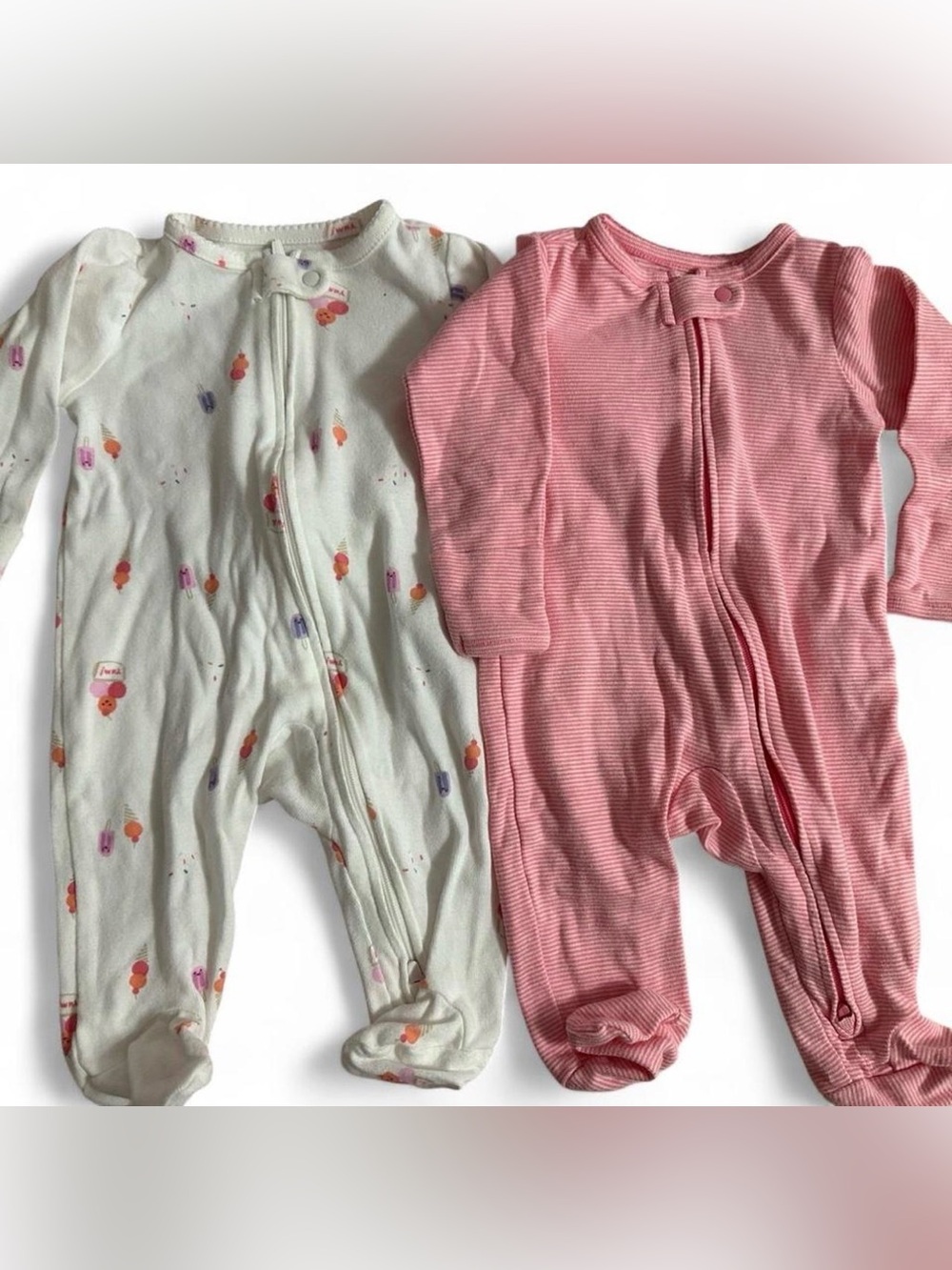 Carter's White Footed One-Piece ice cream and Pink onesie 2 pc set 3 Mo